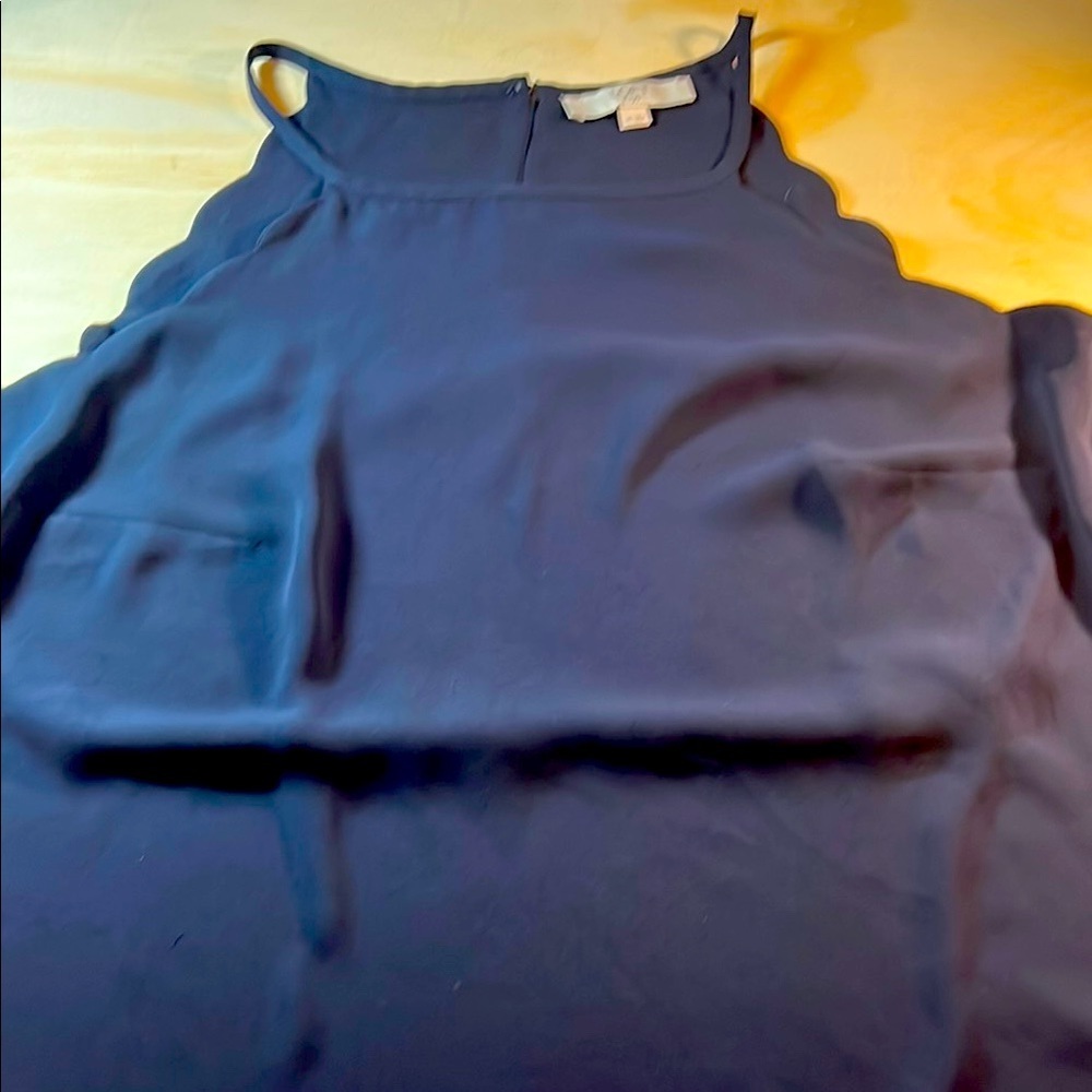 LOFT Deep Navy Spaghetti Strap Scalloped Lightweight Blouse Sz 14
